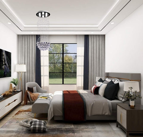 Bedroom with Totally Modern Fandelier Crystal Chandelier With White Finish And K9 Crystal Balls, 6 GU10 Bulbs, ceiling view