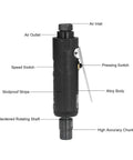 Real Deal Straight Air Die Grinder Pneumatic Tool Featuring Knockout 25000Rpm Speed And Easy Trigger Control view showing air inlet, outlet, speed switch, and alloy body.