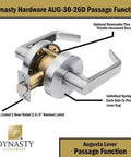 Aug 30 26D Grade 2 Commercial Duty Passage Lever, ADA Compliant, Satin Chrome Finish, shown with internal springs.