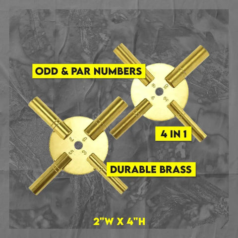 Universal 4 Prong Brass Clock Winding Key Set For Winding Vintage And Modern Clocks, Works On Odd And Even Number Dials, 2 Pack