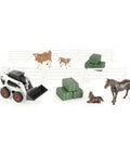 Skid Steer Farm Toy Playset 1 To 32 Scale Die Cast Metal Construction With Realistic Bobcat Look Includes Farm Animals Fencing Hay Bales