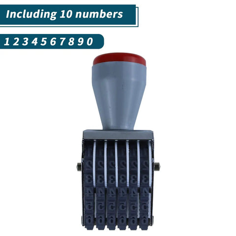 Kickass Six Digit Number Roller Stamp With Changeable Price Date Wheels For Custom Scrapbooking And Office Projects Slick Rubber Rolling Seal Tool Hardworking Handheld Stationery Game Changer showing 10 numbered wheels.