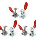 Vertical Toggle Clamp Set 27Kg 72Lbf Heavy Duty Quick Release 6 Pcs Pliers Joint With 80 Degree Handle Opens And 90 Degree Bar Opens For Secure Holding, 6 metal clamps with red handles