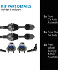Front Steering And Drivetrain Kit With CV Axle Shafts Outer Tie Rods And Wheel Hub Bearings For 2000 To 2005 Cadillac DeVille, 1999 To 2004 Seville, And 1997 To 2003 Oldsmobile Aurora