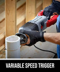 Worker using Beastly Power 13 Amp Corded Reciprocating Saw with Buzzkill Technology on PVC pipe