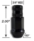 Forged Steel Lug Nuts 12mm x 1.50 Chrome Open End Bulge Seat With 3/4 Inch Hex Beefy Quick Install, shown with dimensions