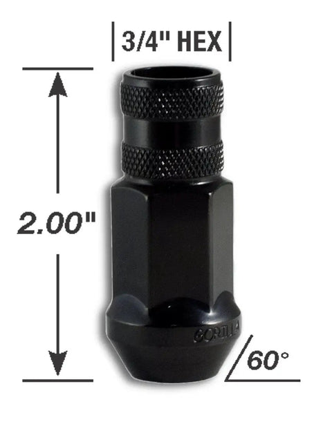 Forged Steel Lug Nuts 12mm x 1.50 Chrome Open End Bulge Seat With 3/4 Inch Hex Beefy Quick Install, shown with dimensions
