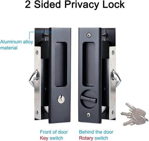 Privacy Pocket Door Lock Hardware For 6.3 Inch Pocket Doors Invisible Sliding Door Lock With Keys Recessed Handle Latch