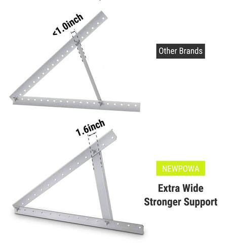 Comparison of adjustable solar panel tilt mount brackets kit folding tilt legs with 1.6 inch wide support for stability.