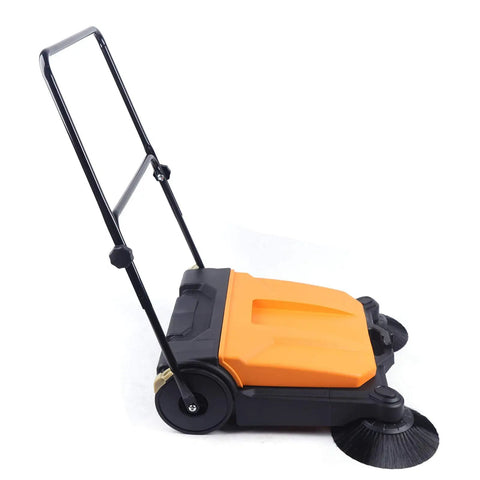 Industrial Walk Behind Floor Sweeper 26 Inch Hand Push Broom With 360 Degree Spin Brush For Garage Warehouse. Heavy Duty Commercial Cleaning Machine Removes Dust Debris And Dirt Efficiently Saving Time On Large Area Maintenance Tasks