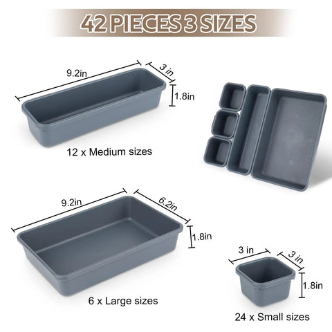 42 Pack Three Size Tool Box Organizer Trays Set With Interlocking Dividers for durable plastic storage