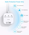 Power Strip With USB C And USB Ports For Travel 3 Outlets And 4 USB Ports 22.5W Fast Charging Flat Plug 5ft Braided Extension Cord No Surge Protector ETL Listed Great For Cruise Ships Office And Home showing certifications and protections
