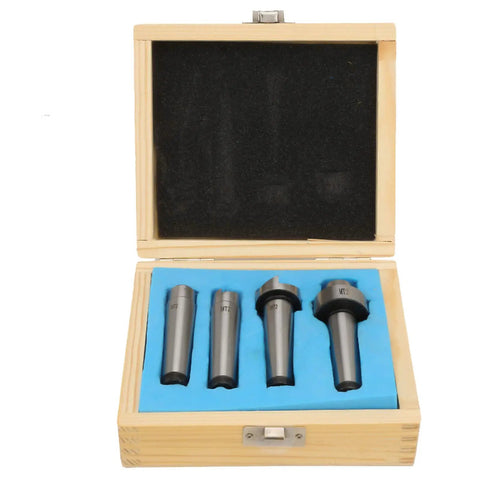 Essential 4 Piece Wood Turning Center Set With Spur And Cup Tool For Lathe Spindle Work, Includes Protective Box open view of tools.