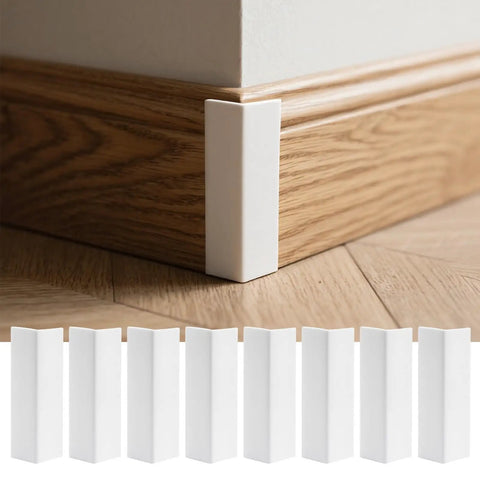 Baseboard Corner Blocks Self Adhesive Rubber Safety Protectors for Walls and Furniture Edge Guard Cushions White 8 Pieces Installed