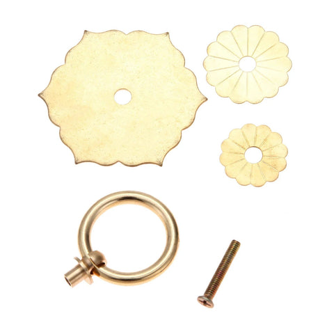 Antique Brass Ring Pulls For Cabinets And Doors Hexagon Flower Design Drawer Handles parts including screw and flower plates