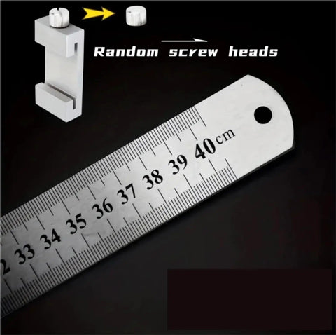 Precision Thickness Calibration Block Set Four Piece Woodworking Stop Guide Angle Trace Locator Quick Positioning Ruler Limiter with aluminum ruler and adjustable screw heads.