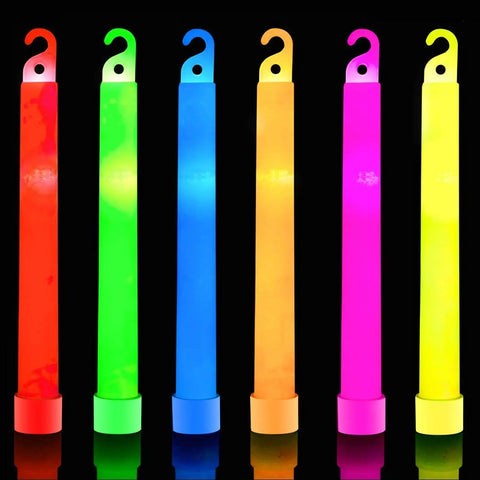 32 Pack Ultra Bright 6 Inch Glow Sticks With 12 Hour Glow in multiple colors on black background