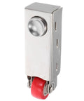 Heavy Duty Sliding Door Wheel With Anti Droop Roller And Mounting Hardware For Smooth Track Mobility and red rubber wheel close-up.