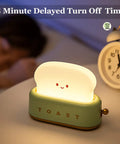 Cute Toast Lamp With Smile Face Night Light LED dimmable bread light on bedside table with 15-minute timer indicator