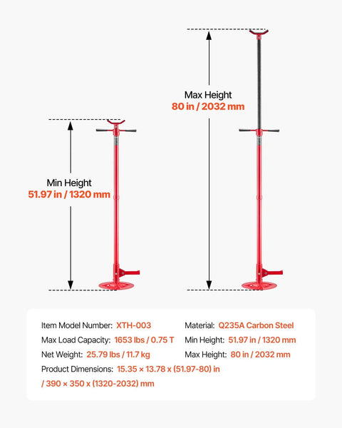Underhoist Vehicle Support Stand For Safer Lifts, Heavy Duty Three Quarters Ton Capacity Up To 1653 Lbs, Adjustable Height