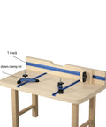 Premium Strike Two Pack Twenty Four Inch Extruded Anodized Aluminum T Tracks With Hold Down Clamps And Screws on workbench.