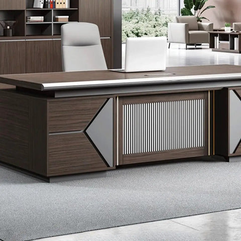 Top Shelf Large Adjustable Standing Computer Desk Engineered To Handle Your Daily Home Office Hustle And Executive Workspace Setup With Rustic Industrial Polish, features a modern design with storage.