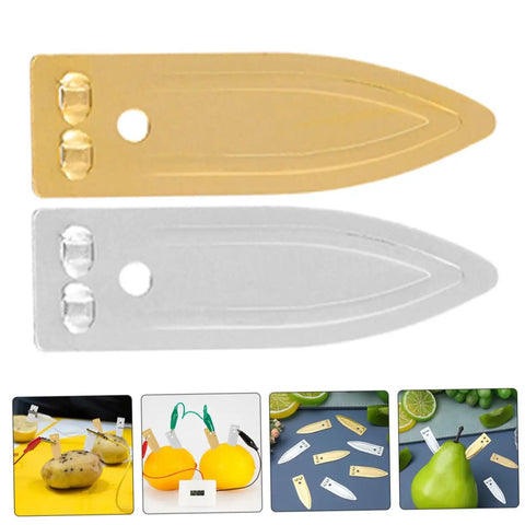 Hands On Fruit Battery Science Kit With Nickel Strips showing copper and zinc strips for DIY experiments with fruits.