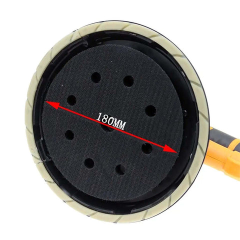 Smooth Operator Wall Grinder And Polishing Machine With Dust Free Self Absorption For Putty And Drywall Adjustable Speed Up To 2500 Rpm showing 180mm sanding pad with holes for dust extraction.