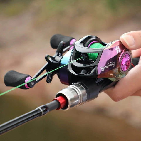 Telescopic Fishing Rod And Reel Combo 1.8m 2.1m M Power Carbon Fiber Baitcasting 5 Or 6 Sections Rod With 18 Plus 1BB Left Or Right Hand Casting Reel Fishing Set Bundles 1.8m Right Hand showing reel close-up.