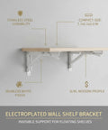 Sturdy Floating Shelf Brackets 7.7 X 5.1 X 2.9 Inches, Electroplated Stainless Steel With White Finish, fitted with plank on wall.