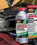 Head Gasket Sealant For Blown Head Gasket And Intake Leaks Quick Easy No Brainer Fix That Stops Coolant And Oil Leaks Fast Safe Engine Repair Trusted For Over 75 Years Keeps Your Ride Running Without Major Head Work. 33.8 fl oz bottle on engine bay