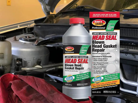 Head Gasket Sealant For Blown Head Gasket And Intake Leaks Quick Easy No Brainer Fix That Stops Coolant And Oil Leaks Fast Safe Engine Repair Trusted For Over 75 Years Keeps Your Ride Running Without Major Head Work. 33.8 fl oz bottle on engine bay