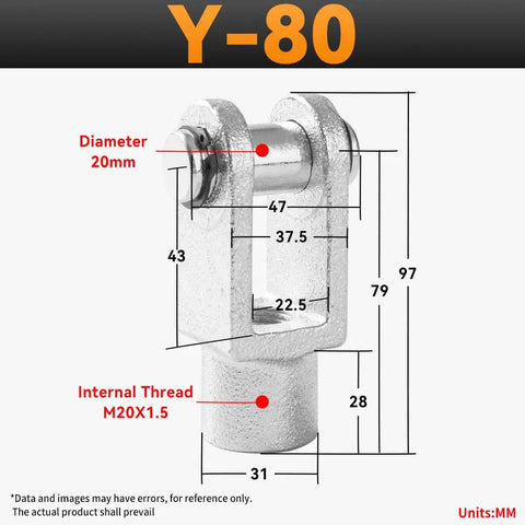 Foot Mounting Flange CY-80 for Pneumatic SC-80 Cylinders, cast steel, illustrating dimensions and thread specifics.