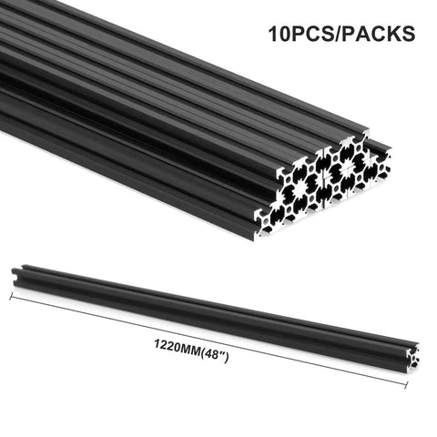 10 Pack 2020 T Slot Aluminum Extrusion European Standard 1220mm Length Anodized Aluminum Profile For CNC DIY 3D Printer And Industrial Bracket Making Heavy Duty Build With Precision Rails And Modular Construction, 1220mm black anodized extrusions