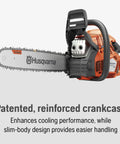 Gas Chainsaw 18 Inch 50cc 3-HP 2-Cycle X-Torq Engine With Automatic Oiler on display with brand logo and text on features