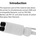 Two Pack 4 In 1 PTFE Adapter Tubing For Bambu Lab A1 A1 Mini 3D Printer Filament Guide, showing expansion port for material.