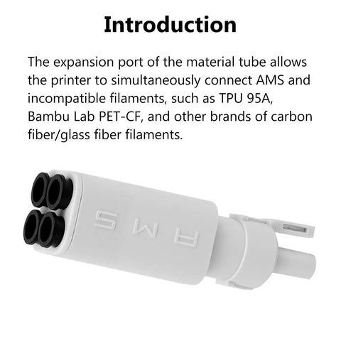 Two Pack 4 In 1 PTFE Adapter Tubing For Bambu Lab A1 A1 Mini 3D Printer Filament Guide, showing expansion port for material.