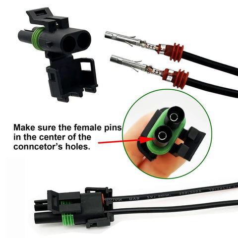 Waterproof 2 Pin Automotive Connector Kit 20 Sets For 18 14 AWG Wiring DIY Friendly with female pin alignment detail