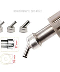 Pro Grade Stainless Steel Hot Air Gun Nozzle Set for Soldering Stations, 45 Degree Bent Nozzle, Close-Up with Measurements