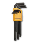 Nine Piece Metric Ball End Long Arm Hex Key Set With Chamfered Edges For Smooth Guide And 25 Degree Access Ball End Design