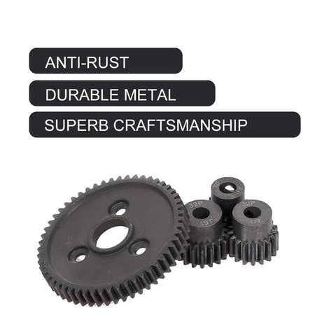 54T 0.8 32 Pitch Metal Spur Gear Set With 15T 17T 19T Pinions And 3.175mm Coupler for Traxxas RC vehicles, durable steel