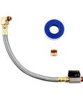 Extended Tank Drain Valve Kit For Air Compressors With 10 Inch Drain Hose, Brass Adapter, Thread Seal Tape, Braided Steel Body