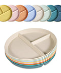 Set Of 8 Unbreakable 9 Inch Divided Plates For Adults With Portion Control, BPA Free Plastic Dinner Plates in assorted colors