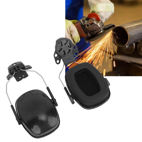 Top Tier Hard Hat Ear Muffs With Heavy Duty Cushioning breathable seals, black over-ear protection for construction workers.