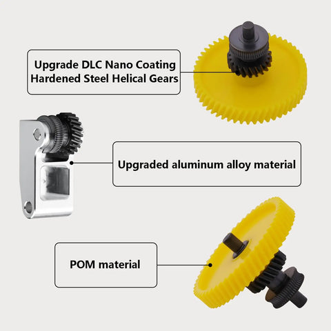 Beefed-Up Extruder Gear Kit For X1 And P1 Series With DLC Nano Coating Hardened Steel Dual Gear Aluminum Handle POM Gear