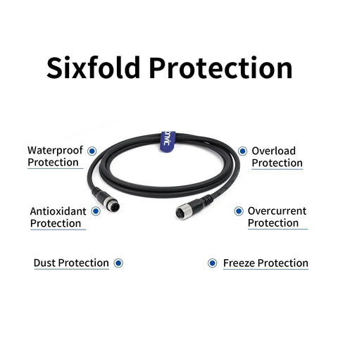 M12 A Code 4 Pin Sensor Cable Male To Female Straight Aviation Connector 5M Black with sixfold protection features shown