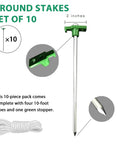 Beefy Heavy Duty Galvanized Tent Stakes 10 Pack With Ropes For High Winds Rust Proof Ground Pegs diagram and measurements