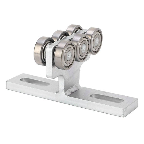 Domary Electric Hoist Trolley Roller Assembly 6 Wheel Heavy Duty Strut Channel Unit with steel wheels and mount plate.