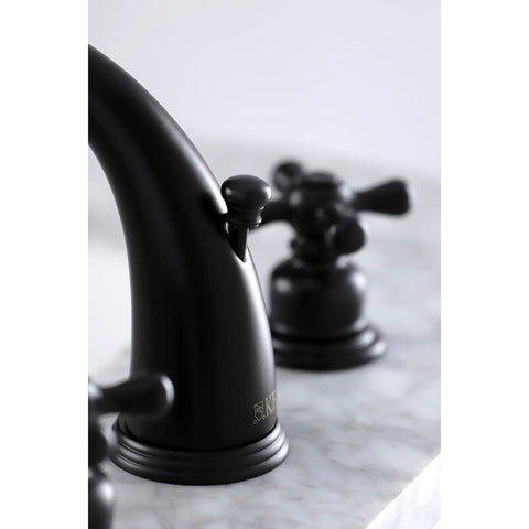 Victorian Widespread Bathroom Faucet in Matte Black, Solid Brass Construction, Deck Mount, 8 to 16 Inch Spread, 1.2 GPM Flow