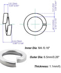 M4 split lock washer, 304 stainless steel, silver; outer 6.5 mm, inner 4.0 mm, thickness 1.1 mm; 120 pcs